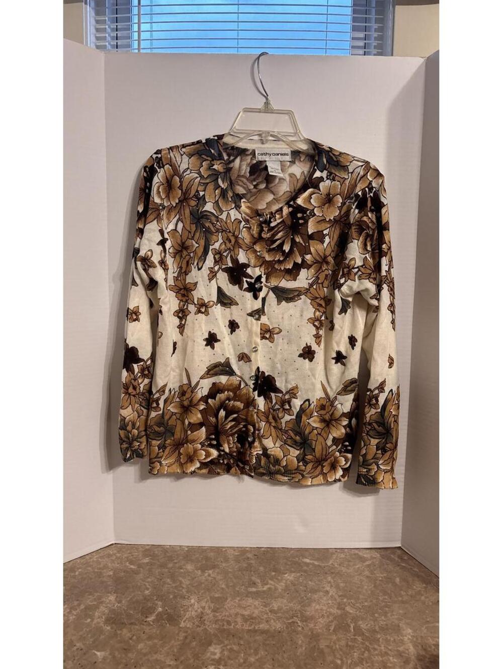 Cathy Daniels Floral Embellished Cardigan Sweater- Size Medium